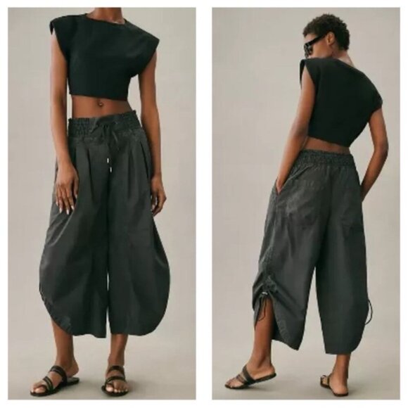 By Anthropologie Pants - By Anthropologie Ruched Hem Poplin Parachute Pants Size M Gray Baggy Drawstring